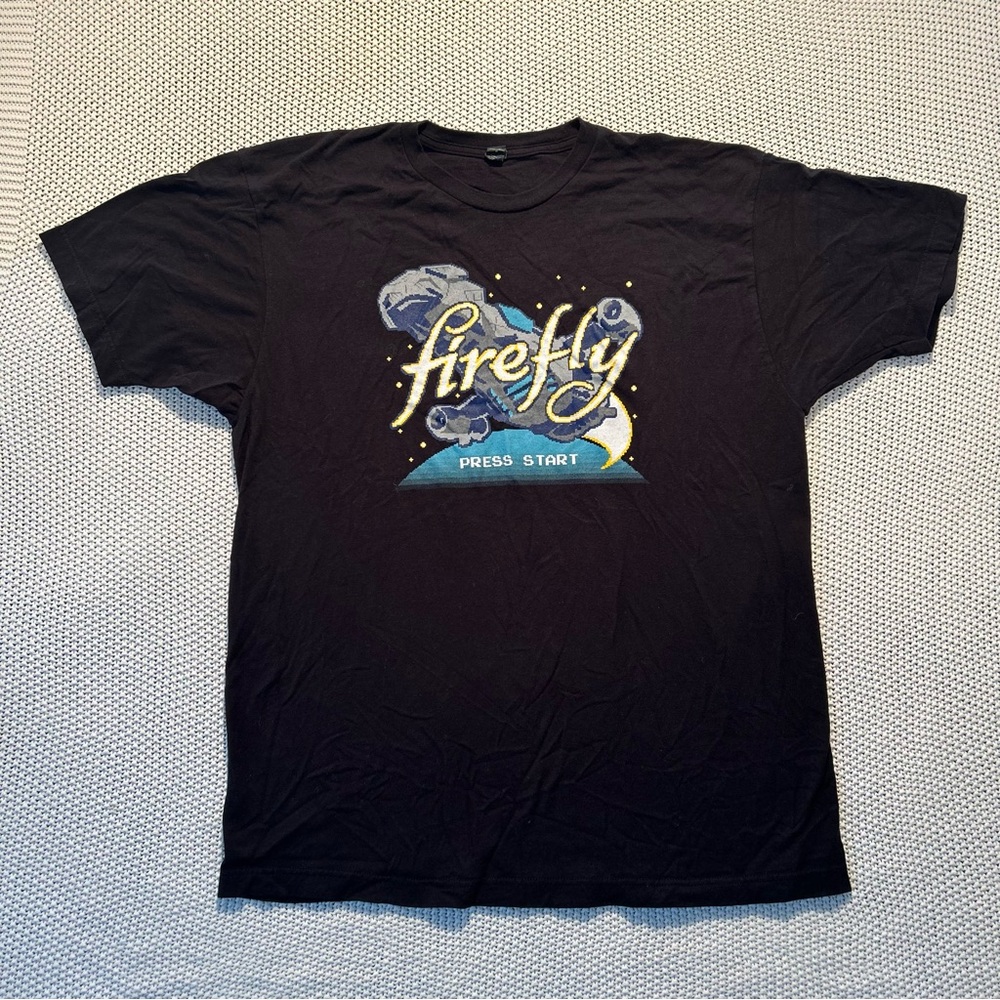 Tultex Black Firefly Press Start Video Game Graphic Tee Size XL